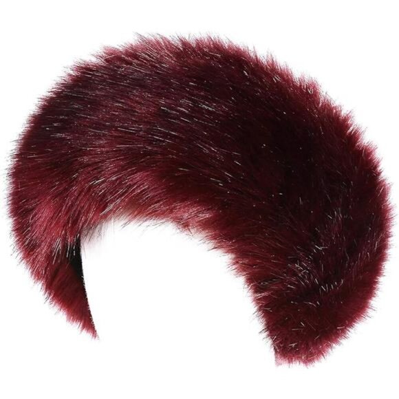 Faux Fur Headband with Elastic for Women's Burgundy - Picture 5 of 6